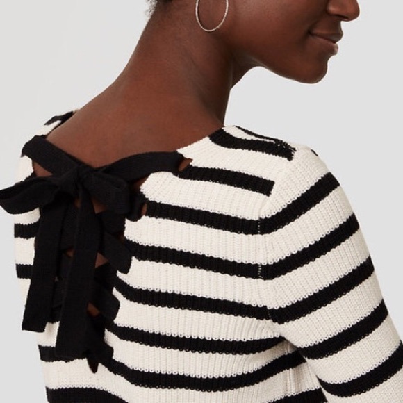 BRAND NEW!  LOFT Striped Lace Up Sweater - Picture 3 of 7